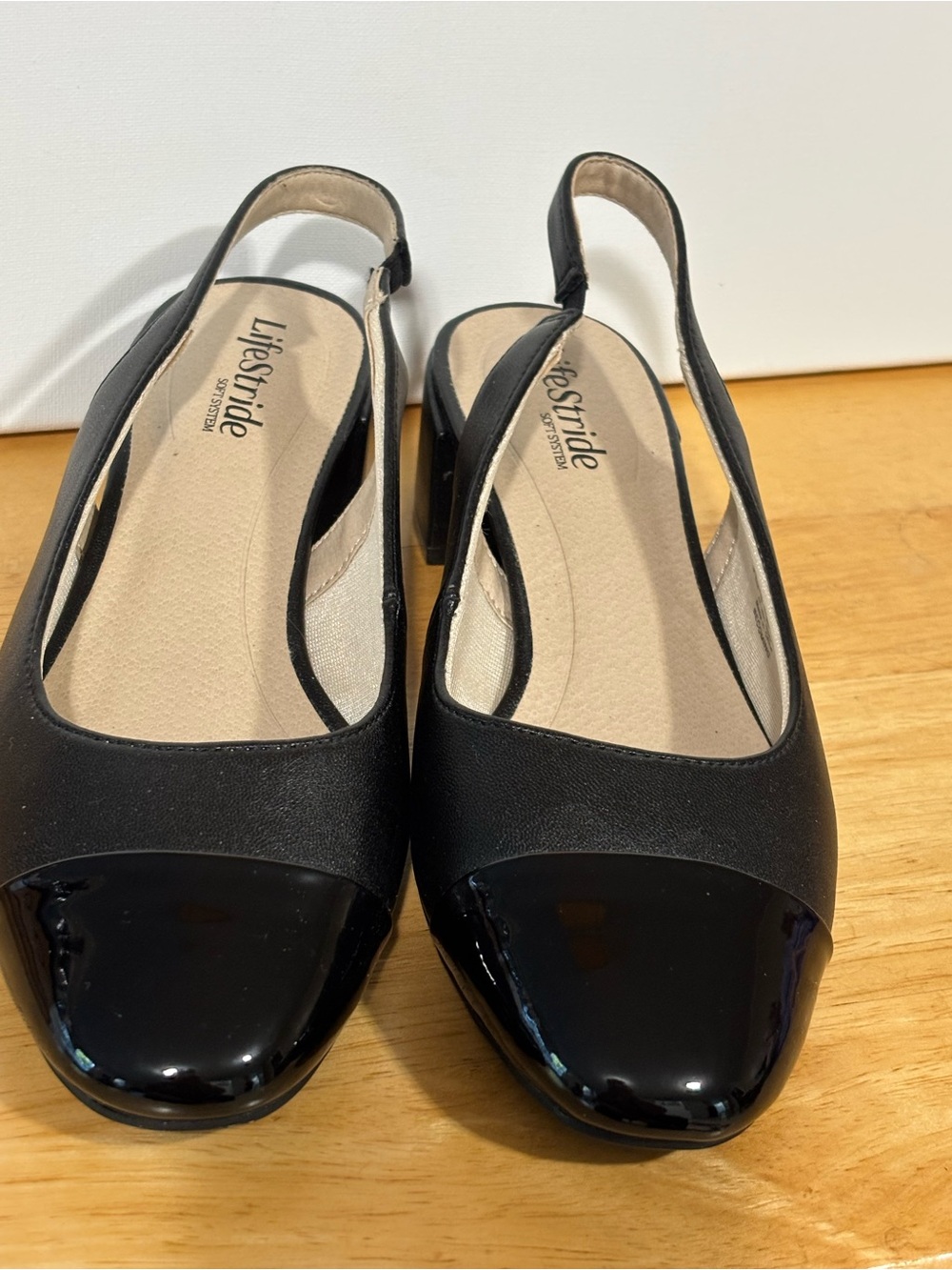 Life Stride Black Slingback Cap-Toe Low Heel Pumps - Picture 3 of 9
